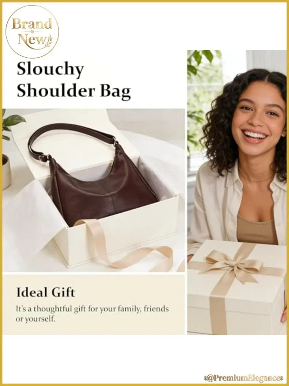 Slouchy Hobo Tote for Women - Vegan PU Leather Shoulder Bag, Adjustable